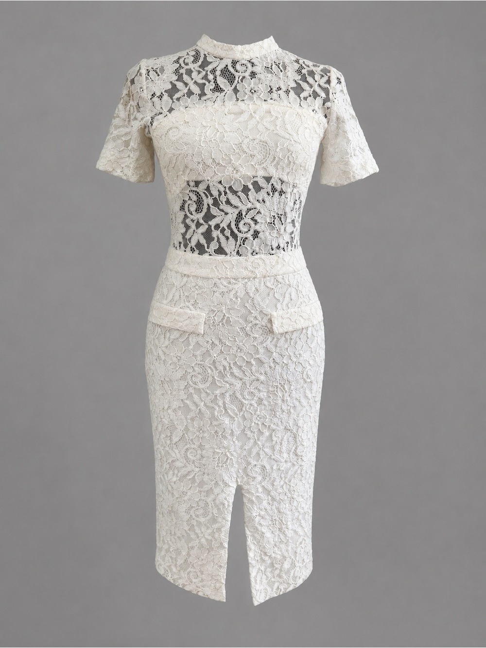 Alexis Asia White Lace Sheath Midi Dress XS Illusion Mock Neck Sheer Lace $495